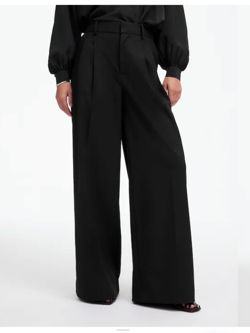 Madewell The Harlow Superwide-Leg Trouser in Brushed Twill Black Size 2P Office